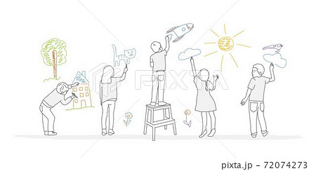 Kids paint drawings on the wall. Kids paint drawings on the wall. 72074273