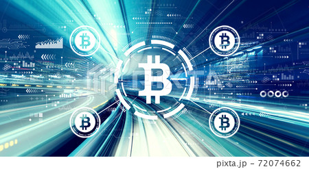 Bitcoin theme with high speed motion blur Bitcoin theme with high speed motion blur 72074662