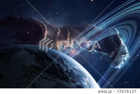 Universe scene with planets, stars and galaxies 72076137