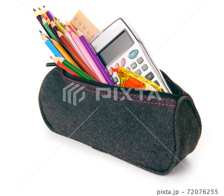 Bag with school tools on a white background. Bag with school tools on a white background. 72076255