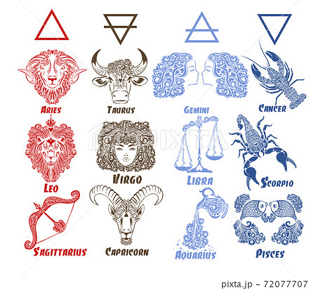 A set of zodiac signs. T-shirt print. Symbol... - Stock Illustration  [72077707] - PIXTA