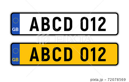 British uk car license plate template. GB car registration numberplate sign design 72078569