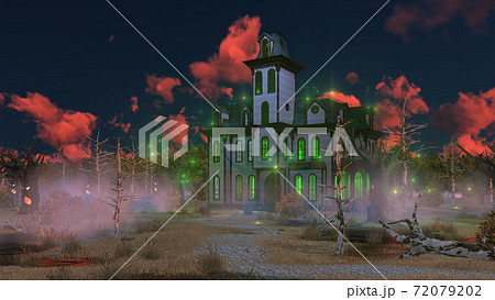 Fantastic scary mansion at mystical sunset 3D 72079202