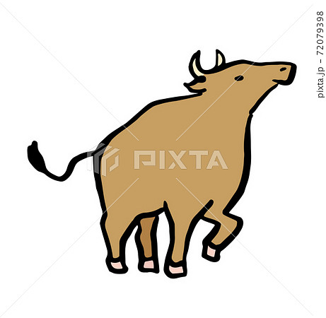 牛の和風イラスト　手描き風の茶色い牛 72079398