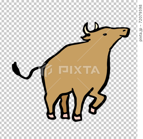 牛の和風イラスト　手描き風の茶色い牛 72079398