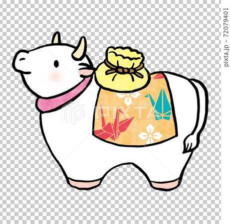 丑年の年賀状素材 かわいい牛の和風イラスト 手描き風の牛の置物 丑年の年賀状素材 かわいい牛の和風イラスト 手描き風の牛の置物 72079401