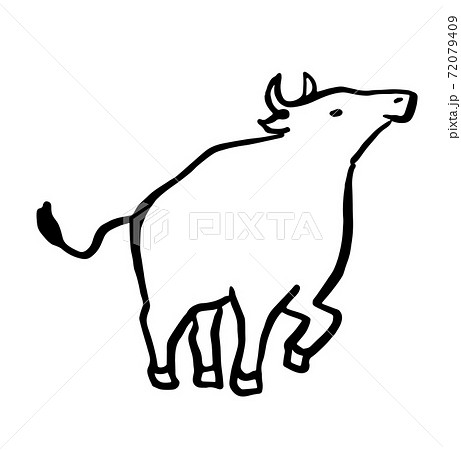 牛の和風イラスト 手描き風の牛 牛の和風イラスト 手描き風の牛 72079409