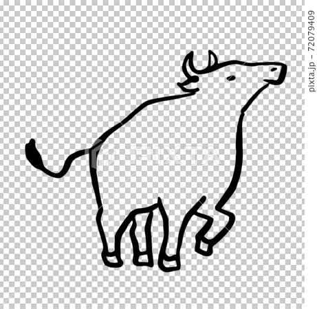 牛の和風イラスト 手描き風の牛 牛の和風イラスト 手描き風の牛 72079409
