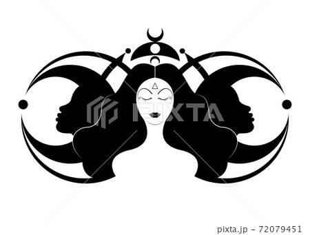 Wiccan woman icon, Triple goddess symbol of moon phases. Hekate, mythology, Wicca, witchcraft. Triple Moon Religious Wiccan sign. Logo Neopaganism symbol. Crescent, half and full moon, vector isolated Wiccan woman icon, Triple goddess symbol of moon phases. Hekate, mythology, Wicca, witchcraft. Triple Moon Religious Wiccan sign. Logo Neopaganism symbol. Crescent, half and full moon, vector isolated 72079451