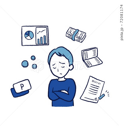 お金のことについて悩む男性のイラスト 72081174