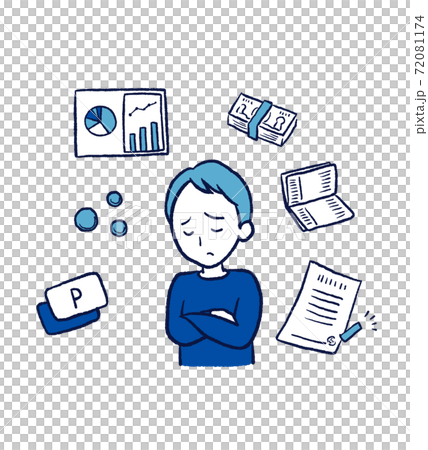 お金のことについて悩む男性のイラスト 72081174