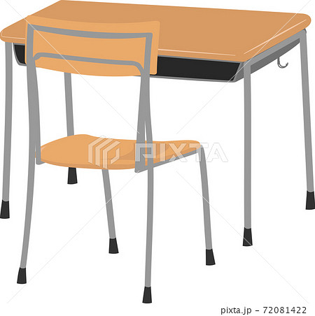斜め後ろシンプルな学校の教室にある椅子と机のイラストのイラスト素材