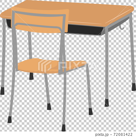 斜め後ろシンプルな学校の教室にある椅子と机のイラストのイラスト素材
