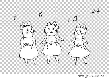 バレエの発表会 子猫のダンス 手描きのイラスト素材