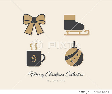 Beautiful Christmas gold and gray theme flat icon pack of 4 designs 72081821