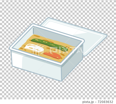 タッパー 琺瑯の容器に入ったぬか床とぬか漬け野菜のイラストのイラスト素材 7632
