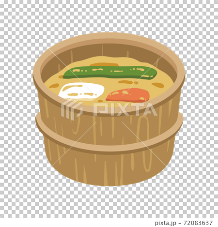 木の樽に入ったぬか床とぬか漬け野菜のイラスト 72083637