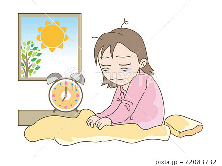 寝不足で起きられない女性のイラスト素材 7732