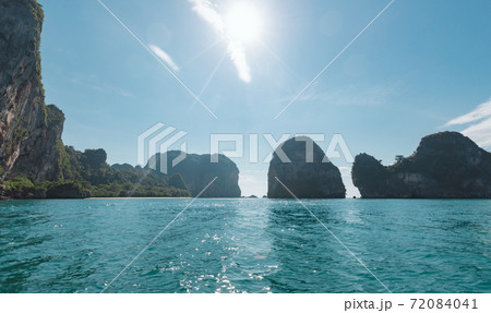 Amazed nature scenic landscape of blue sea and island with sunlight. Summer holidays and travel concept. Travelling in Thailand. 72084041