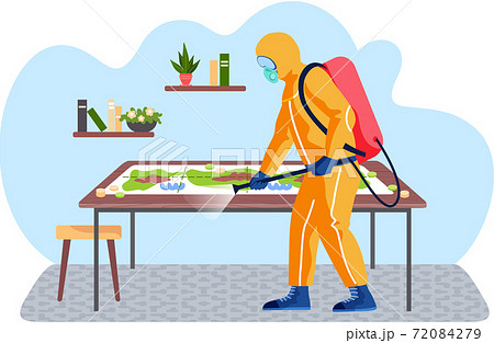 A man from epidemiological service doing disinfection in livingroom to kill viruses and bacteria A man from epidemiological service doing disinfection in livingroom to kill viruses and bacteria 72084279