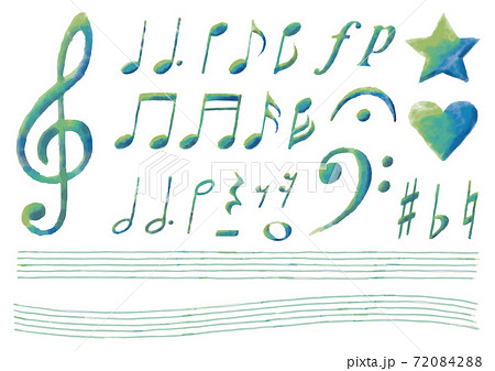 水彩で描いたような手書き音符 ベクターイラスト背景透明のイラスト素材 7842