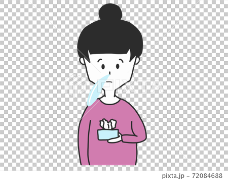 Monochrome woman with a runny nose 72084688