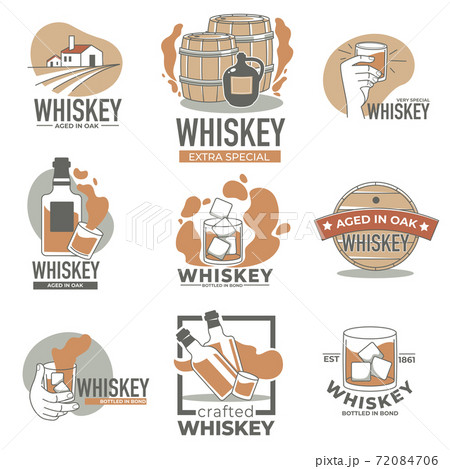 Whiskey production of alcohol aged in oak label 72084706
