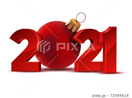 Red Numbers Design of greeting card with red christmas ball 72084818
