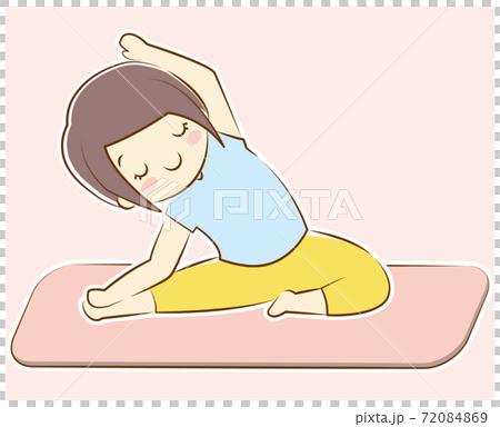 ヨガをする女性(側腹を伸ばすポーズ) ヨガをする女性(側腹を伸ばすポーズ) 72084869