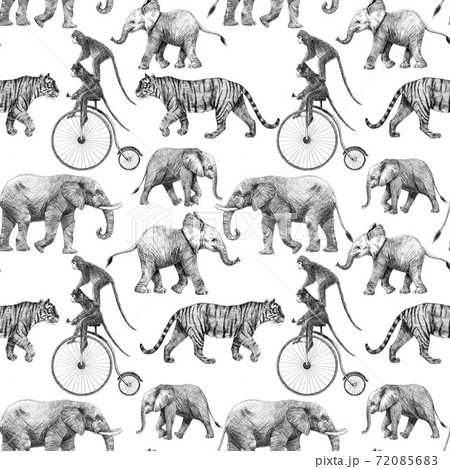 Beautiful stock seamless pattern with cute hand drawn safari giraffe elephant tiger monkey rhinoanimal pencil illustrations. Beautiful stock seamless pattern with cute hand drawn safari giraffe elephant tiger monkey rhinoanimal pencil illustrations. 72085683