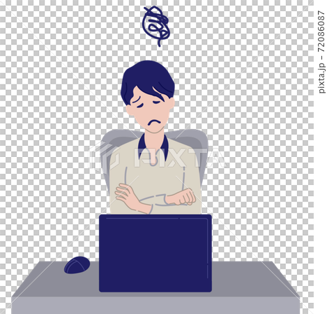 在宅勤務 在宅ワーク リビング 男性 悩み イラストのイラスト素材