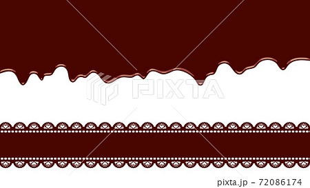 溶けて垂れる茶色のチョコレート背景とレースのリボンのセットのイラスト素材