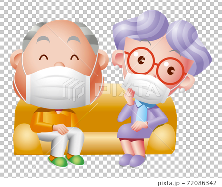 Grandpa and grandpa relaxing on the sofa with a mask Grandpa and grandpa relaxing on the sofa with a mask 72086342