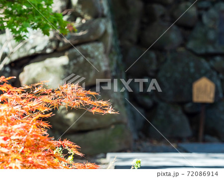 古い石垣と鮮やかな紅葉の景色 古い石垣と鮮やかな紅葉の景色 72086914