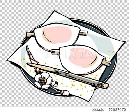 Petal rice cake with white plum branches and black letters, brush drawing and matte painting 72087070