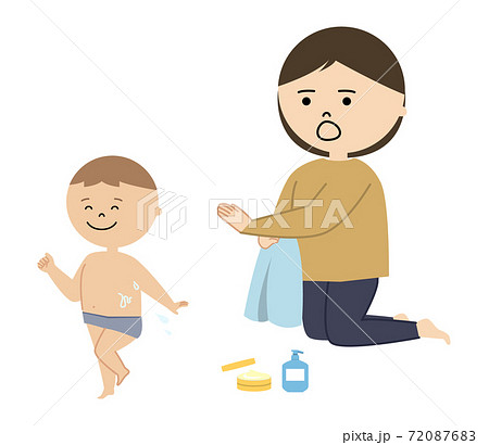 お風呂上りの男の子とタオルを持った女性のイラスト 72087683