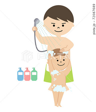 シャワーを浴びている男の子と男性のイラスト 72087689