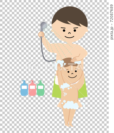 シャワーを浴びている男の子と男性のイラスト 72087689