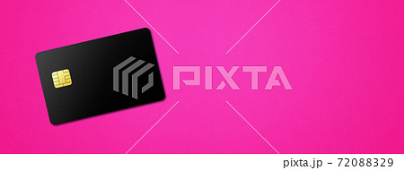 Black credit card on pink background Black credit card on pink background 72088329