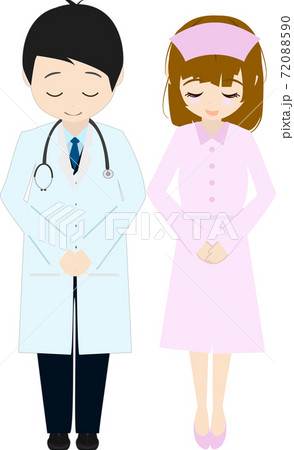 礼 あいさつする可愛い看護師と医師のイラストのイラスト素材 7590