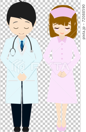 礼 あいさつする可愛い看護師と医師のイラストのイラスト素材 7590