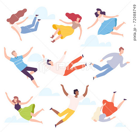 People Characters Flying and Floating in the Air Vector Illustration Set People Characters Flying and Floating in the Air Vector Illustration Set 72088749