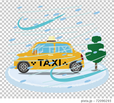 Vector illustration of a yellow taxi suffering from a snowstorm Vector illustration of a yellow taxi suffering from a snowstorm 72090293