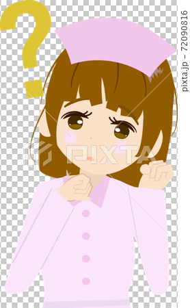 Illustration of a cute nurse worried about a question mark Illustration of a cute nurse worried about a question mark 72090816
