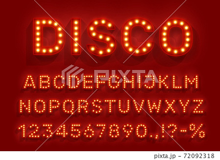 Disco Type Font Glowing Light Bulbs Vector Abcのイラスト素材