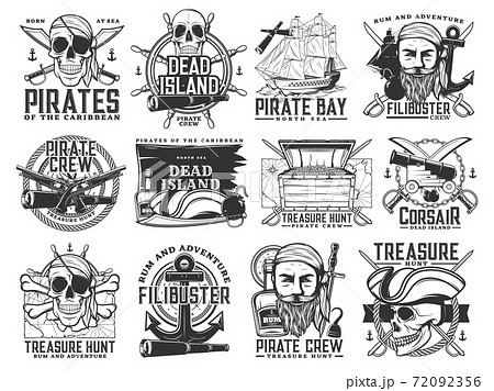 Pirate icons, Jolly Roger skulls piracy symbols Pirate icons, Jolly Roger skulls piracy symbols 72092356