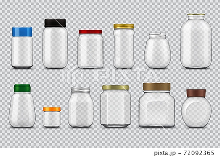 Glass jars with lids realistic, vector package 72092365
