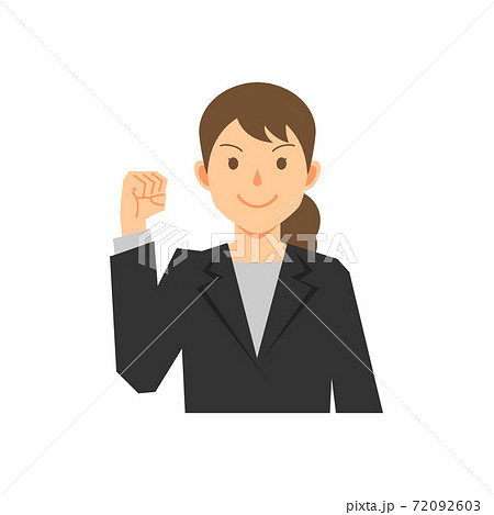 片手でガッツポーズのスーツ姿の女性のイラスト素材