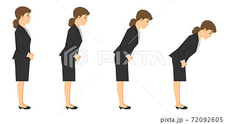 お辞儀する人 スーツ姿の女性 セットのイラスト素材