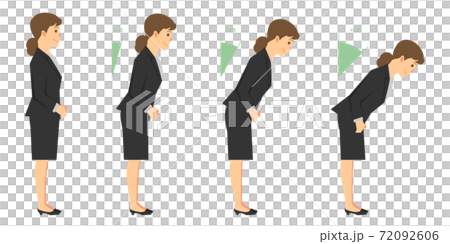 お辞儀する人　スーツ姿の女性　セット　角度表示付き 72092606